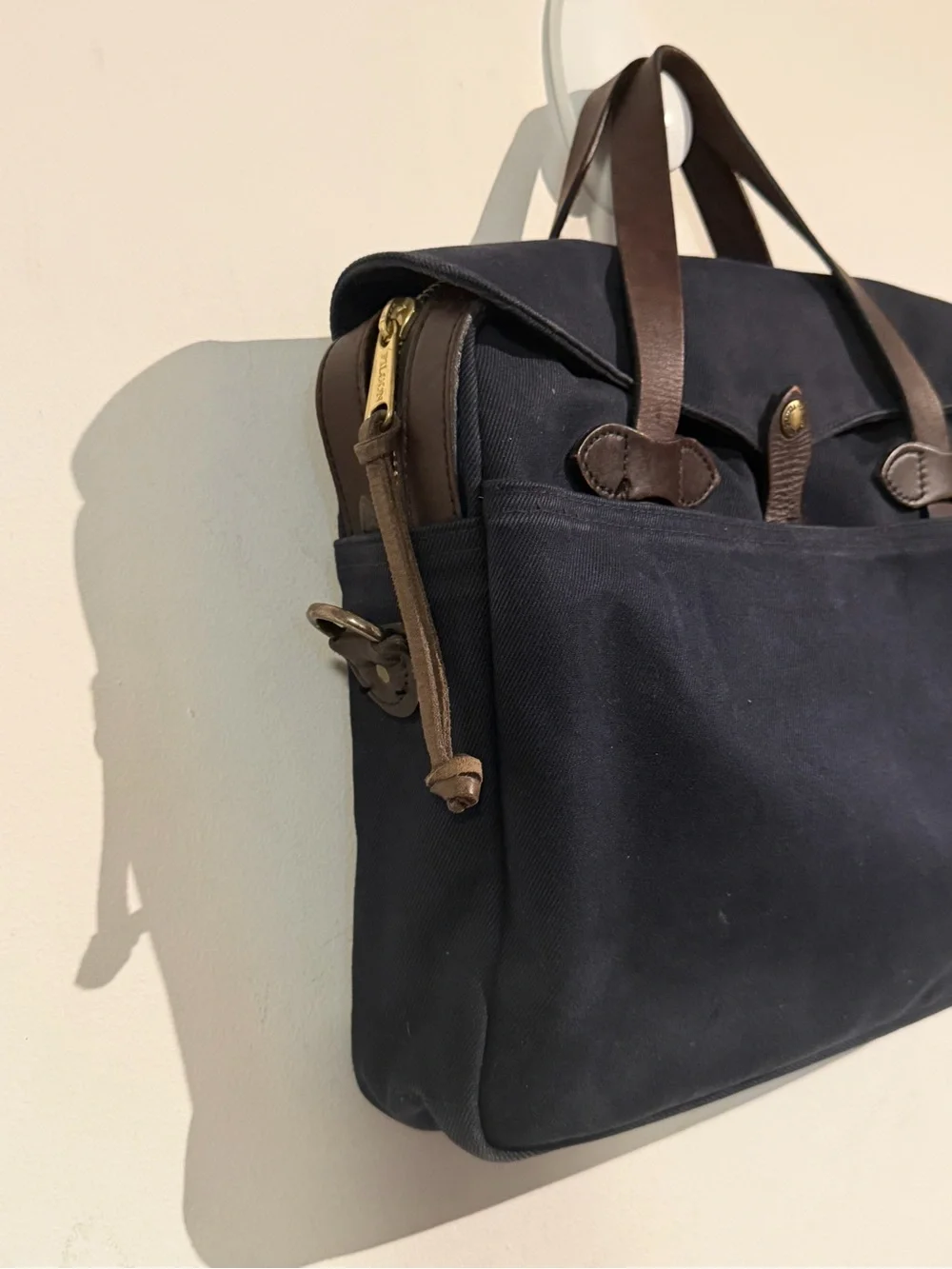 Filson Navy Canvas Briefcase with Brown Leather Handles